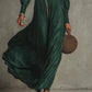 Green Pleated Chiffon Long Sleeve Zip-Front Dress