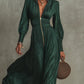 Green Pleated Chiffon Long Sleeve Zip-Front Dress