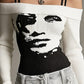 Black And White Off-Shoulder Knit Sweater With Abstract Face Design