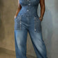Hot Selling Women's Casual Rivet Denim Jumpsuit