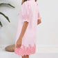 Puff Sleeve Embroidered Floral Shift Dress