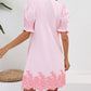 Puff Sleeve Embroidered Floral Shift Dress