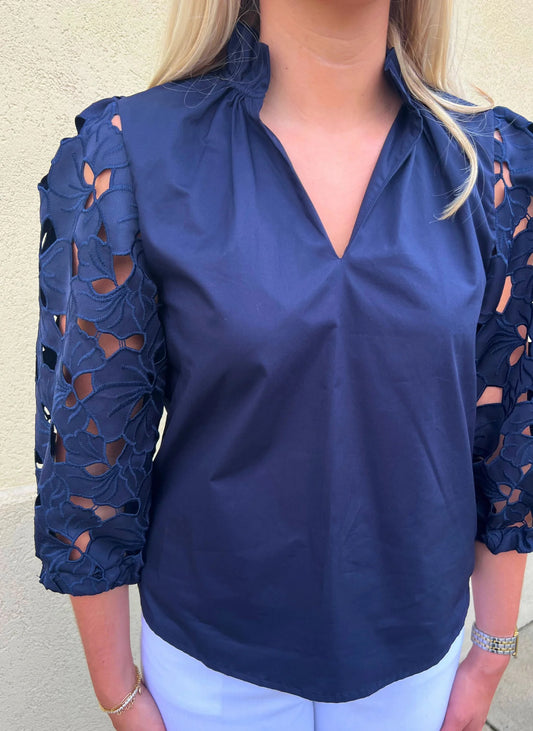 Eyelet Sleeve Detail Top