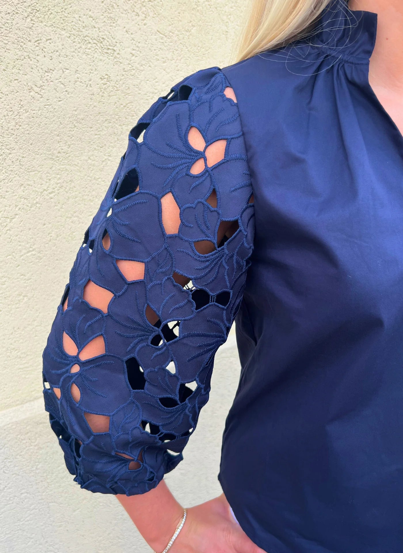 Eyelet Sleeve Detail Top