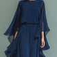 Women's Chiffon Top With Flared Sleeves And Straight-leg Trousers Set With Ruffled Details