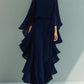 Women's Chiffon Top With Flared Sleeves And Straight-leg Trousers Set With Ruffled Details