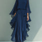 Women's Chiffon Top With Flared Sleeves And Straight-leg Trousers Set With Ruffled Details