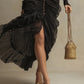 Long Sleeve Ruched Chiffon Button Maxi Dress
