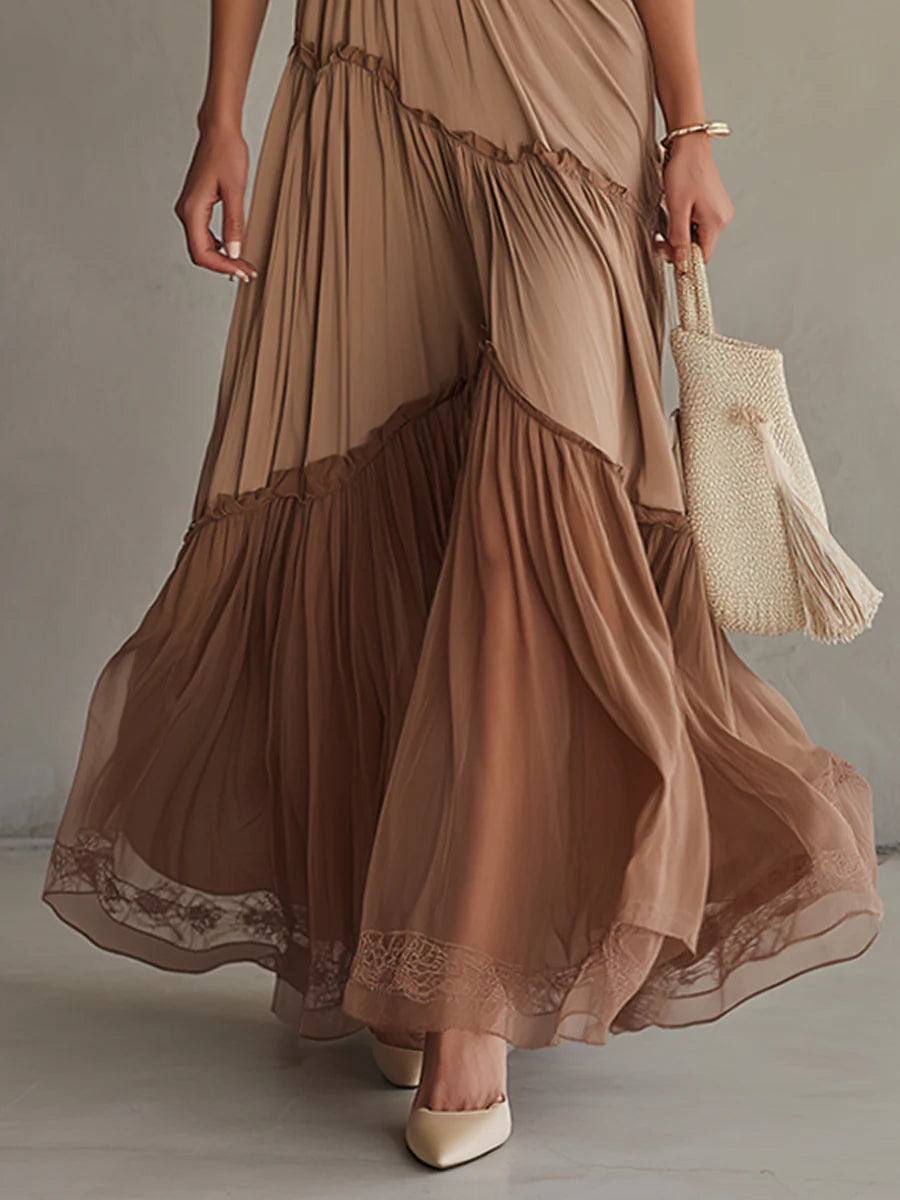 Gradient Chiffon Lace Maxi Dress