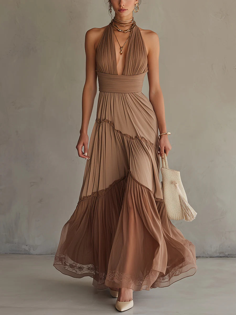 Gradient Chiffon Lace Maxi Dress