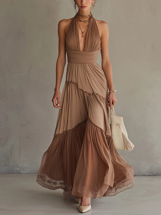 Gradient Chiffon Lace Maxi Dress