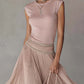Pink Shimmer Tee And Flowing Midi Pleated Skirt Two-Piece Set