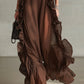 Ruffle Trim Pleated Halter Chiffon Maxi Dress