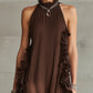 Ruffle Trim Pleated Halter Chiffon Maxi Dress