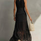 Black Sleeveless Chiffon Lace Maxi Dress