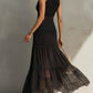 Black Sleeveless Chiffon Lace Maxi Dress