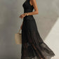 Black Sleeveless Chiffon Lace Maxi Dress