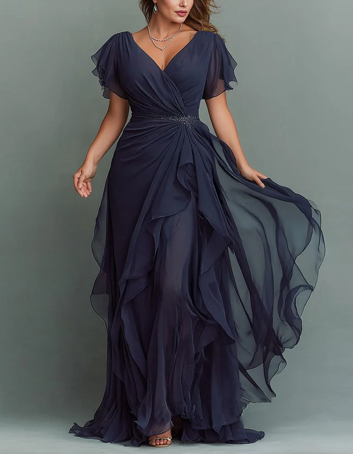 V-neck Chiffon Layered Maxi Dress