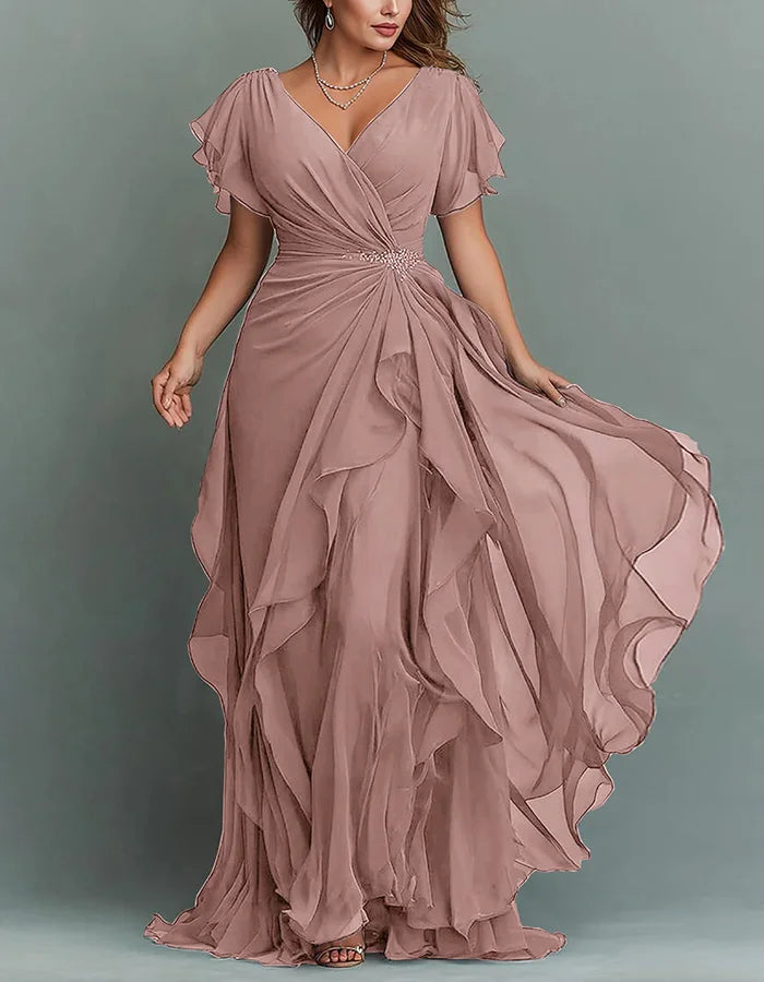 V-neck Chiffon Layered Maxi Dress