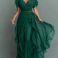 V-neck Chiffon Layered Maxi Dress