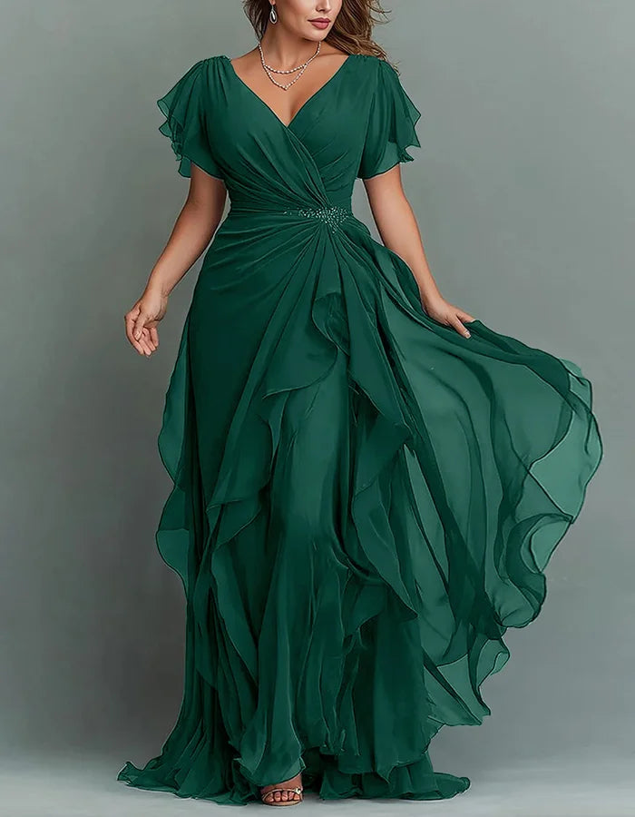 V-neck Chiffon Layered Maxi Dress