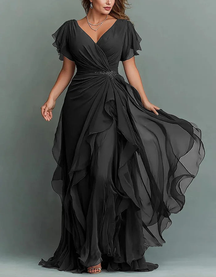 V-neck Chiffon Layered Maxi Dress