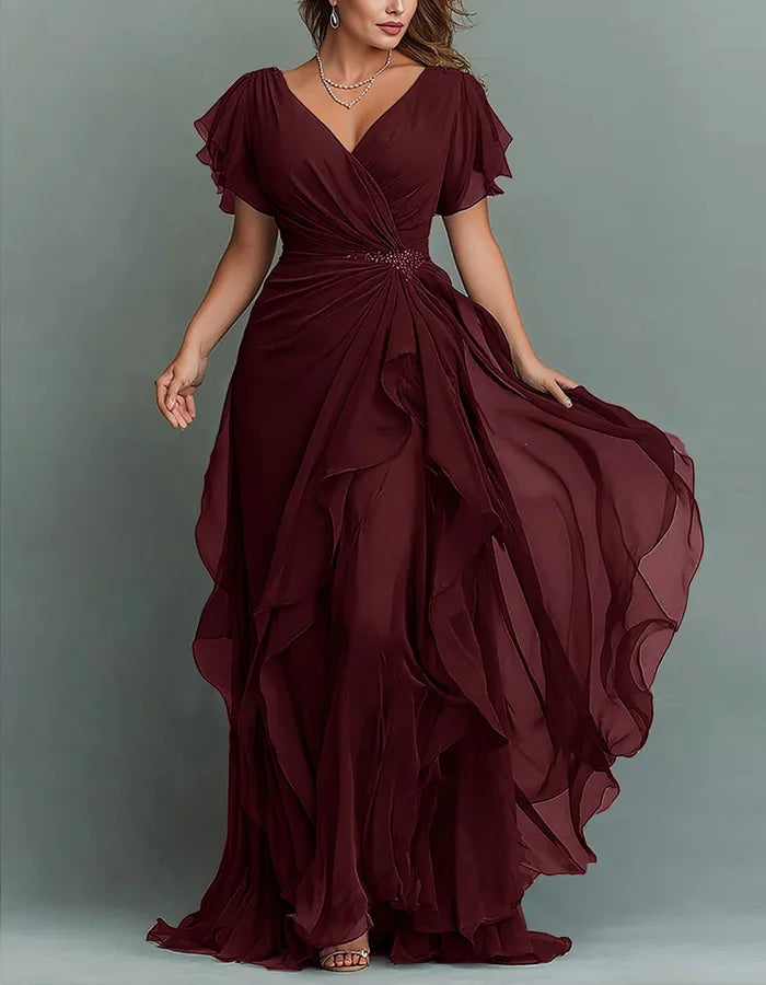 V-neck Chiffon Layered Maxi Dress