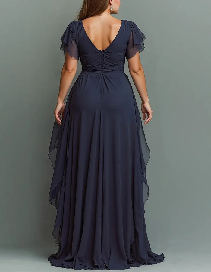 V-neck Chiffon Layered Maxi Dress