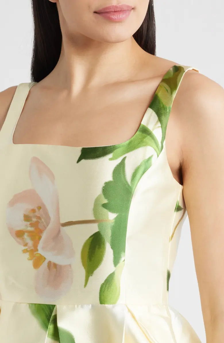 Floral Mikado Fit & Flare Gown