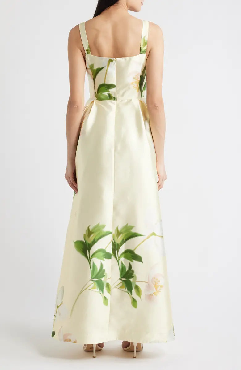 Floral Mikado Fit & Flare Gown