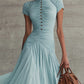 Short Sleeve Ruched Chiffon Maxi Dress