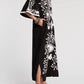 Charming Peacock Embroidery Split V-Neck 3/4 Sleeve Caftan
