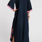 Charming Peacock Embroidery Split V-Neck 3/4 Sleeve Caftan