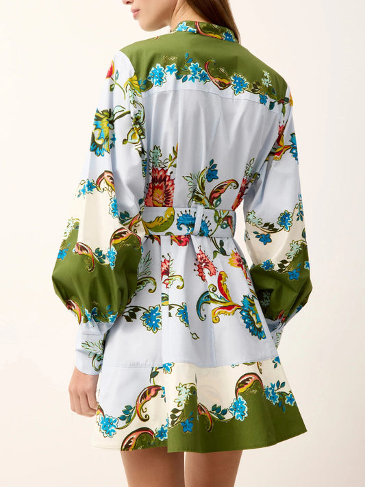 Printed Long Sleeve Mini Shirt Dress