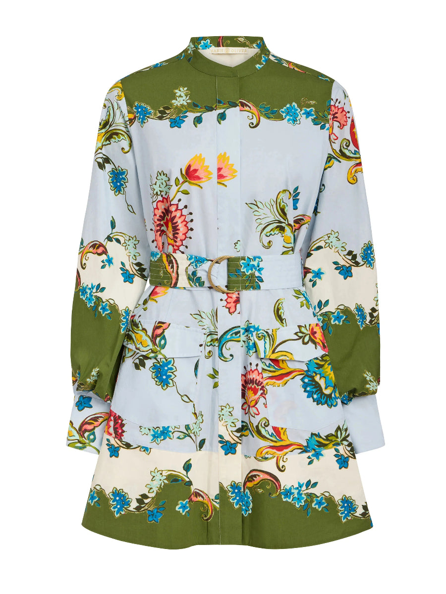 Printed Long Sleeve Mini Shirt Dress