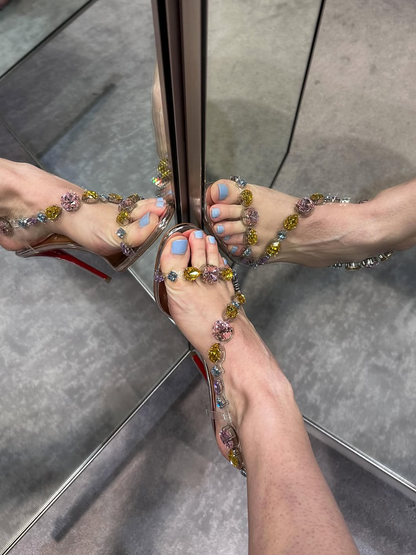 Women's Clear Transparent High Heel Sandals with Multicolor Rhinestones