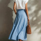 White Cotton Sleeveless Shirt And Blue 3D Floral Slit Skirt Set