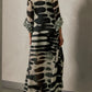 Silver Sequin Trimmed Abstract Kaftan Dress