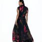 Tie-Wrap Chiffon Abstract Print Long Dress