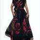 Tie-Wrap Chiffon Abstract Print Long Dress