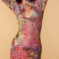 Vibrant Floral Print Long Sleeve Mesh Dress