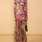 Vibrant Floral Print Long Sleeve Mesh Dress