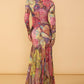 Vibrant Floral Print Long Sleeve Mesh Dress