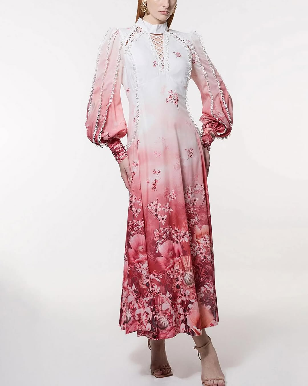 Romantic Floral Print Puff Sleeve Dress