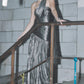 Silver Metallic Pleated One-Shoulder Evening Dress