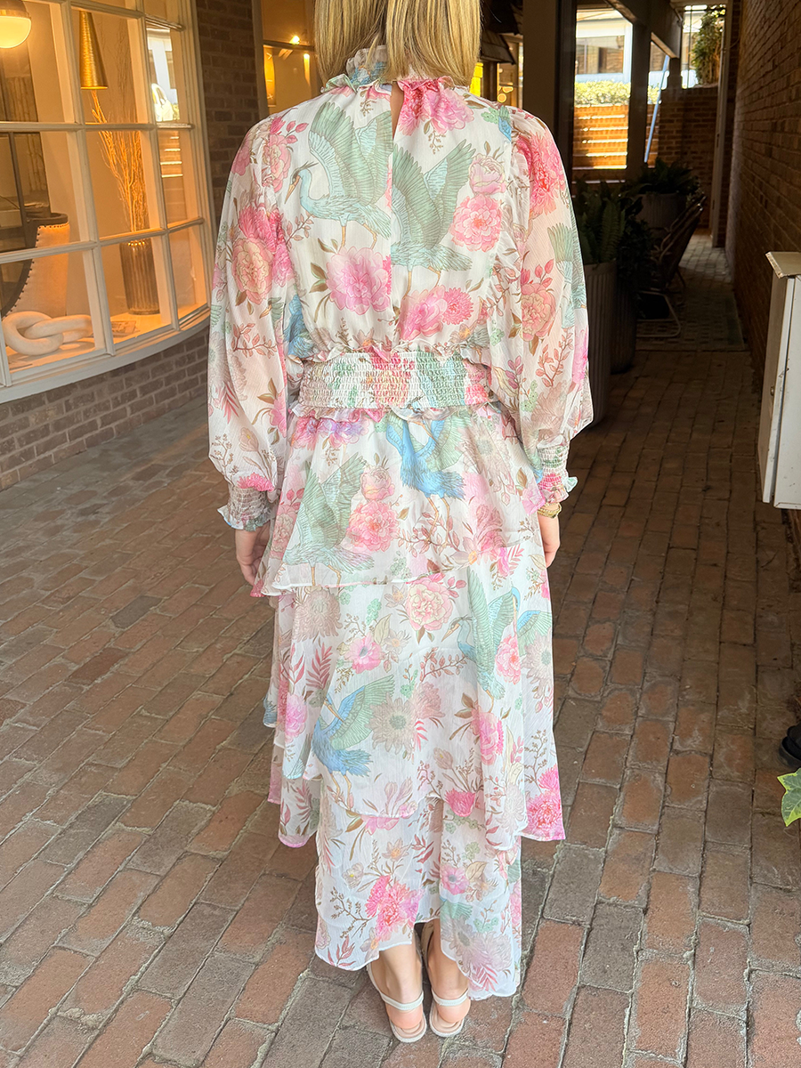 Romantic Garden Floral Chiffon Long Dress