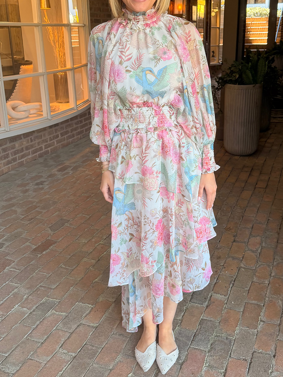 Romantic Garden Floral Chiffon Long Dress