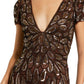 Beaded V-neck Gown in Mesh