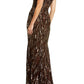 Beaded V-neck Gown in Mesh