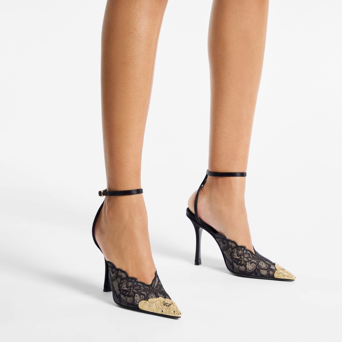 Lace Pumps with Metal Lace Detail